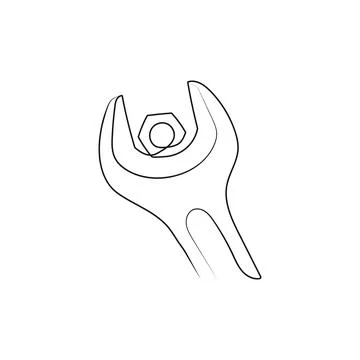 Wrench with nut. Adjustable spanner. One line art Stock Illustration