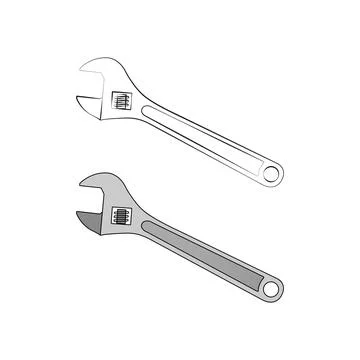 Wrench for nuts. Adjustable spanner. One line art Stock Illustration