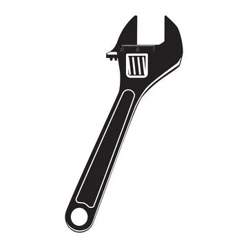 Wrench or spanner hand work tool black silhouette, vector. Adjustable wrench. Stock Illustration