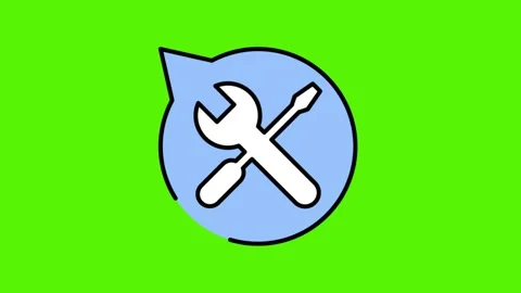 A wrench, a screwdriver rotate. Speech bubble. Animation of construction tools. Stock Footage 244999573