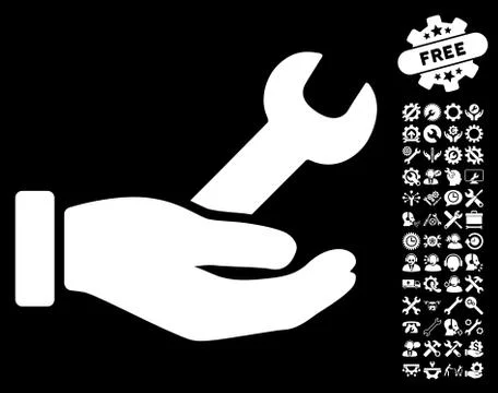 Wrench Service Hand Vector Icon With Tools Bonus Stock Illustration