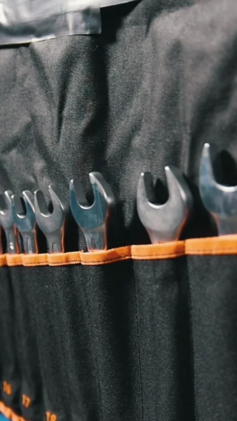 Wrench set in storage pockets Stock Footage 336307356