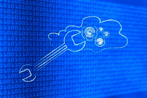 Wrench setting up cloud computing 库存插图