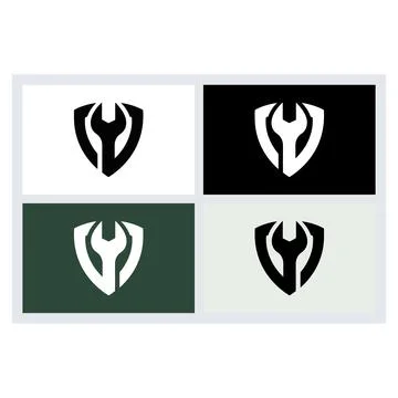 Wrench Shield Logo Icon Vector Set Ilustración de archivo