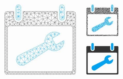 Wrench Tool Calendar Day Vector Mesh 2D Model and Triangle Mosaic Icon Ilustração Stock