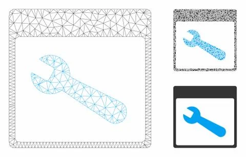 Wrench Tool Calendar Page Vector Mesh Carcass Model and Triangle Mosaic Icon Ilustração Stock