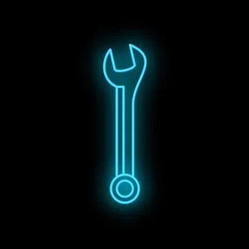 Wrench tool neon light icon glowing blue Illustrazione stock