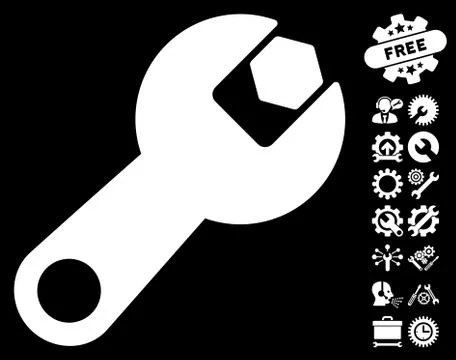Wrench Vector Icon with Tools Bonus Stock Illustration