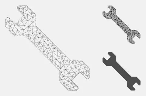 Wrench Vector Mesh Carcass Model and Triangle Mosaic Icon イラスト素材