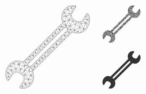 Wrench Vector Mesh Wire Frame Model and Triangle Mosaic Icon Illustrazione stock