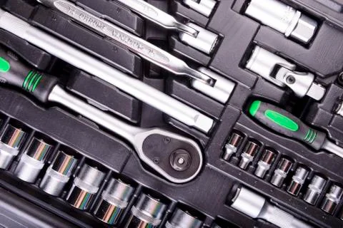 Wrenches and screwdrivers in the tool box Stock Photos