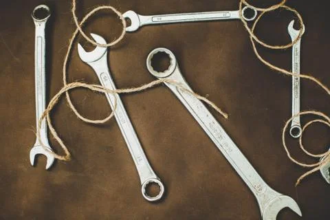 Wrenches on a brown background Foto stock