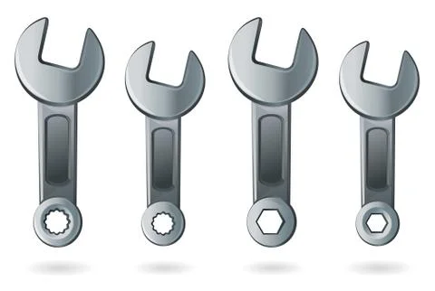 Wrenches collection isolated on white. Set tool Stock Illustration
