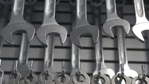 Wrenches of different sizes closeup detail Stock Footage 138037408