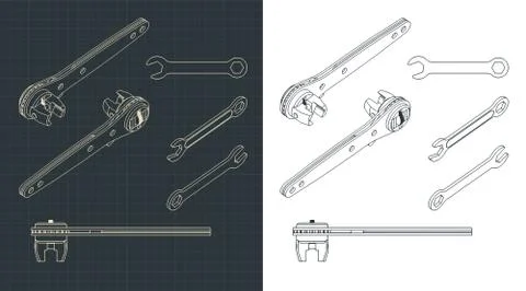 Wrenches drawings Stock Illustration