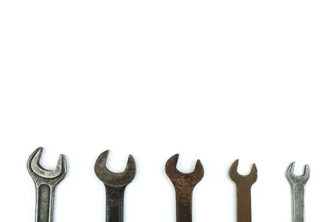 Wrenches isolated on white background. Top view. Stock Photos