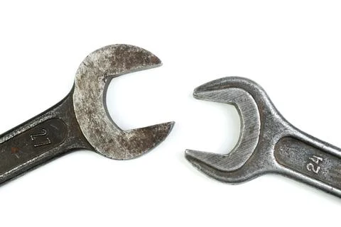 Wrenches isolated on white background. Top view. Stock Photos