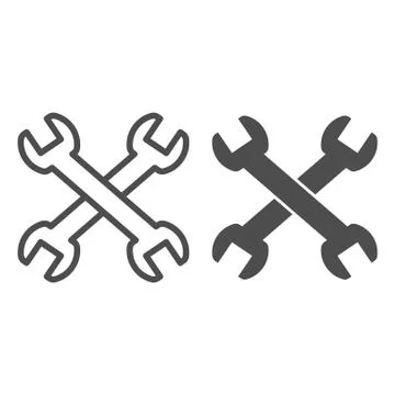 Wrenches line and solid icon. Two crossed handle tools, technical or repair item Illustration