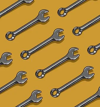 Wrenches lined up on red background Stock Illustration