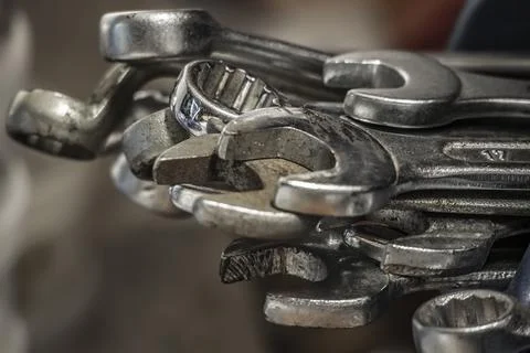 Wrenches as Mechanical Tools On Pile Stock Photos