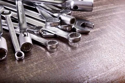 Wrenches on a metal background 스톡 사진