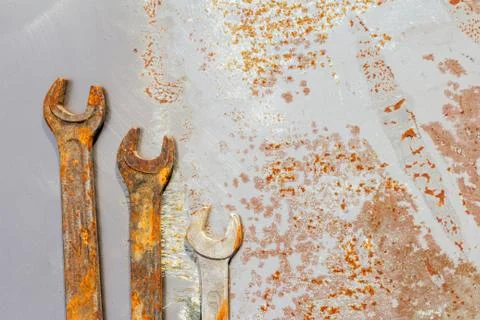 Wrenches on rusty metal Stock Photos