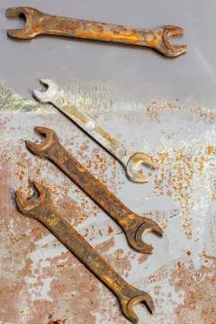 Wrenches on rusty metal Stock Photos