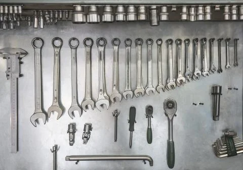 Wrenches set on a gray background Stock Photos