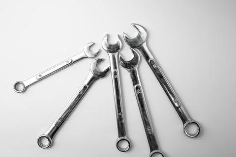 Wrenches on white background, tools subject Stock Photos