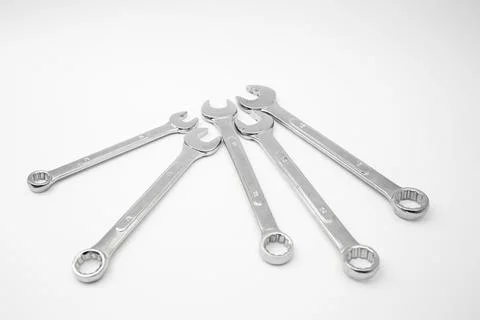 Wrenches on white background, tools subject Stock Photos