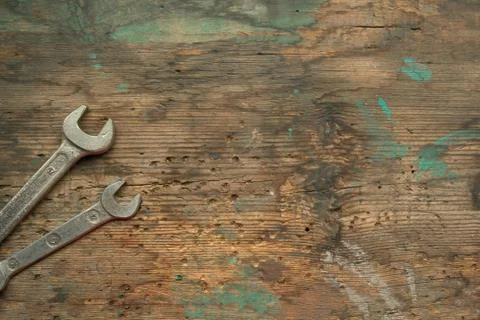 Wrenches on wood Stock Photos