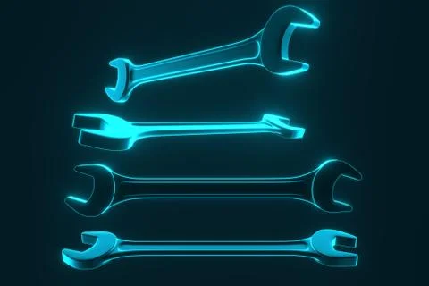 Wrenchs on blue background. 3d rendering Stock Photos