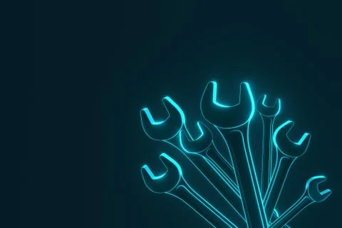 Wrenchs on blue background. 3d rendering Foto stock