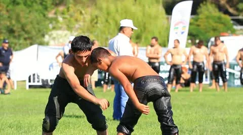 Wrestlers trying to grab each other Stock Footage