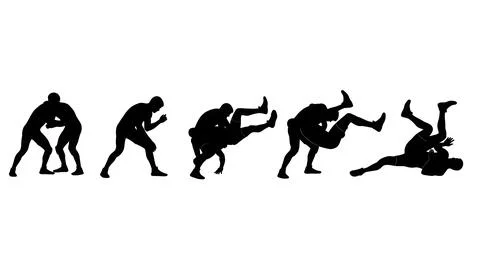 Wrestling Takedown Sequence Silhouettes Stock Illustration