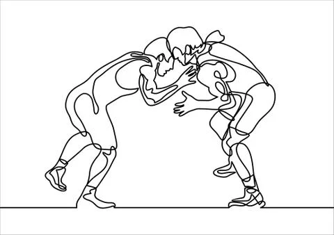 Wrestling vector-continuous line drawing Stock-Illustration