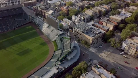 Wrigley Field Logo Orbiting Drone Shot in 4K Video stock 87444251