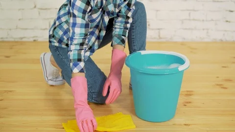 Wringing a cleaning rag Stock Footage 91162277