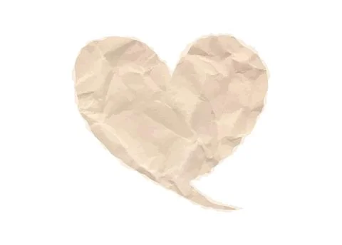 Wrinkled heart shape speech bubble paper crumpled teture. Vintage parchment with Stock Illustration