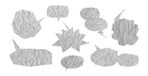 Wrinkled paper speech bubbles set. Abstract vector design for social dialog Stock Illustration