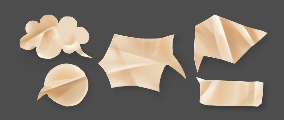 Wrinkled paper speech bubbles set Stock Illustration