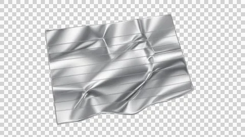 Wrinkled silver foil sheet with horizontal lines texture on transparent gri.. Stock Illustration