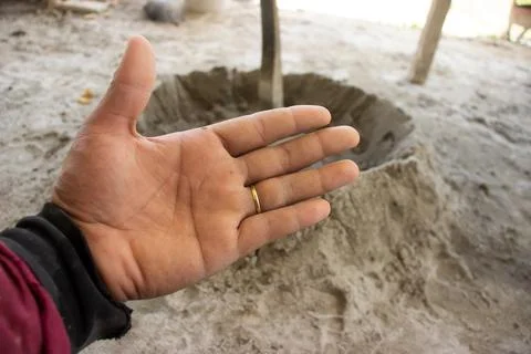 Wrinkly hands of construction workers. Stock Photos
