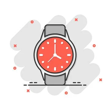 Wrist watch icon in comic style. Hand clock cartoon vector illustration on wh Stock Illustration