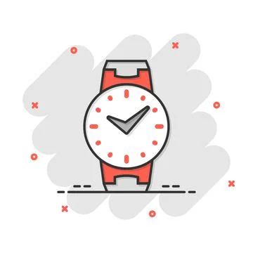 Wrist watch icon in comic style. Hand clock cartoon vector illustration on wh 스톡 일러스트