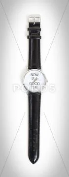 Wrist watch with leather wristlet isolated Stock Photos