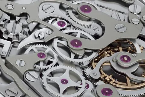 Wrist watch machinery 3D rendering with gears close-up view Stock Illustration