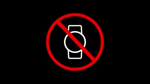 Wrist watch not allowed timer clock crossed sign of punctuality red color Stock Footage 310546579