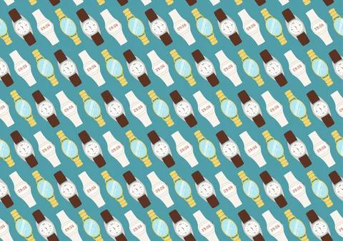 Wrist watch seamless vector pattern. Digital, metal and leather wrist watch.  Stock Illustration