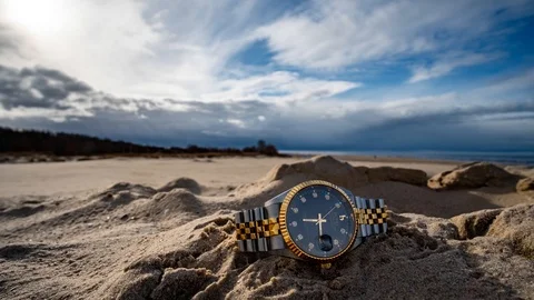 Wrist watch timelapse in the beach Stock Footage 109541997